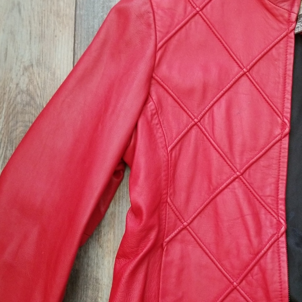 Studio Works Red Leather Quilted Jacket - Picture 2 of 5